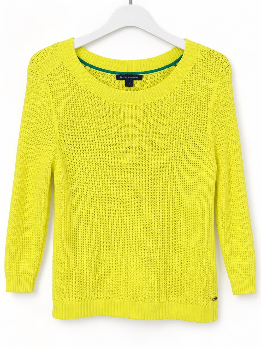 Tommy Hilfiger Neon Yellow Open-Knit Crewneck Sweater
